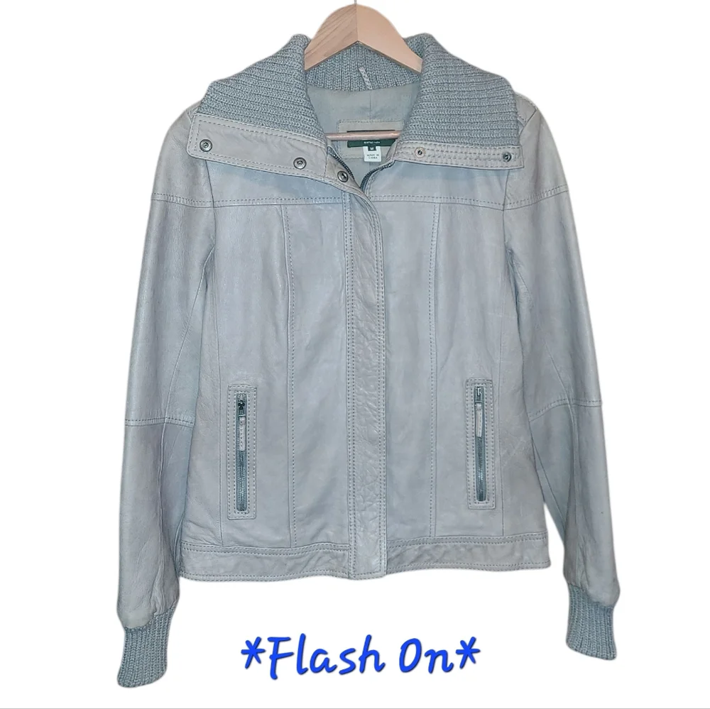 Women's Eddie Bauer Lamb Leather Jacket Medium Light Grey - Picture 4 of 15
